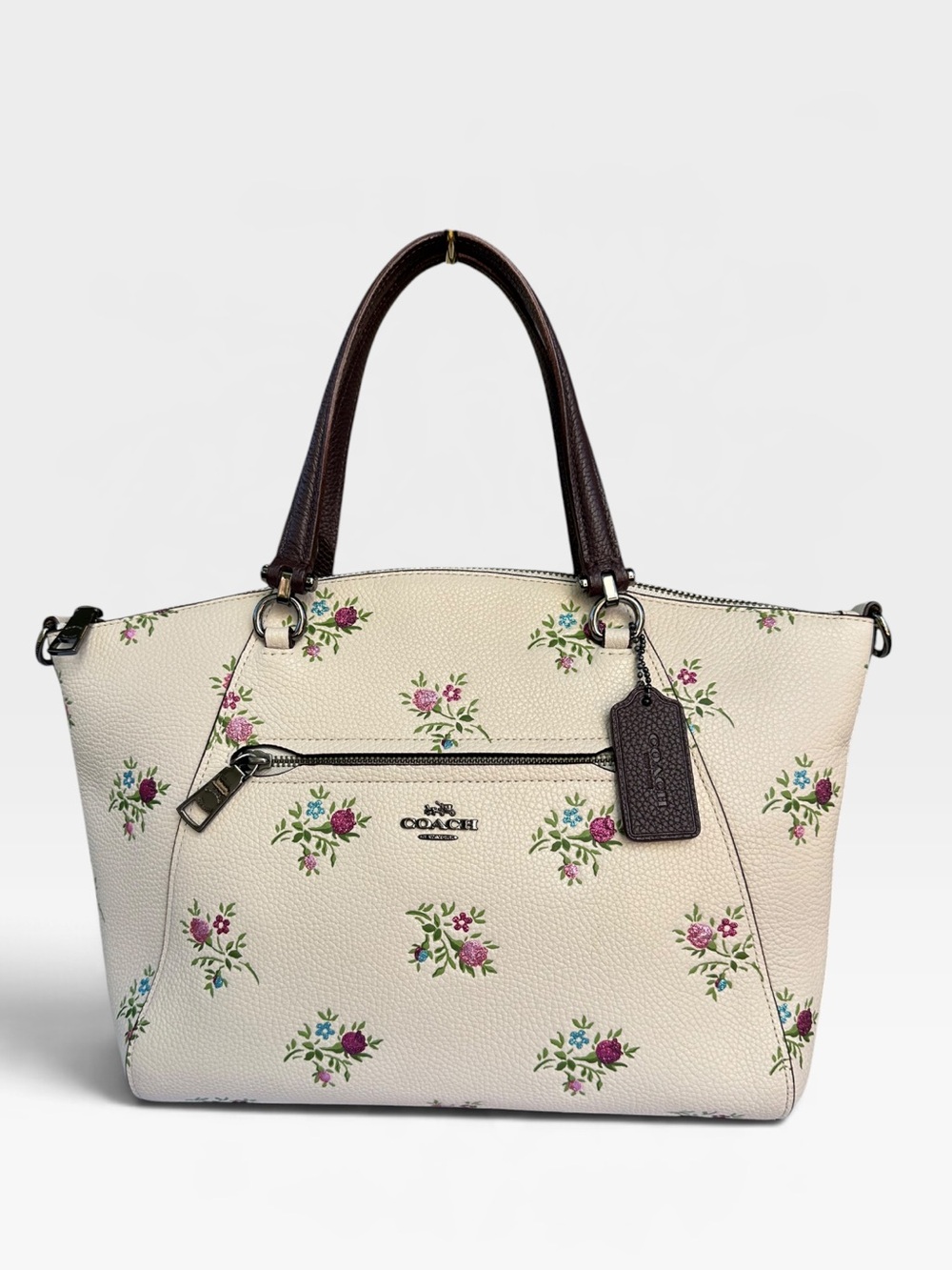 COACH Prairie Satchel Chalk White Floral Wildflower Pebble Leather Bag 22829 - Picture 1 of 16